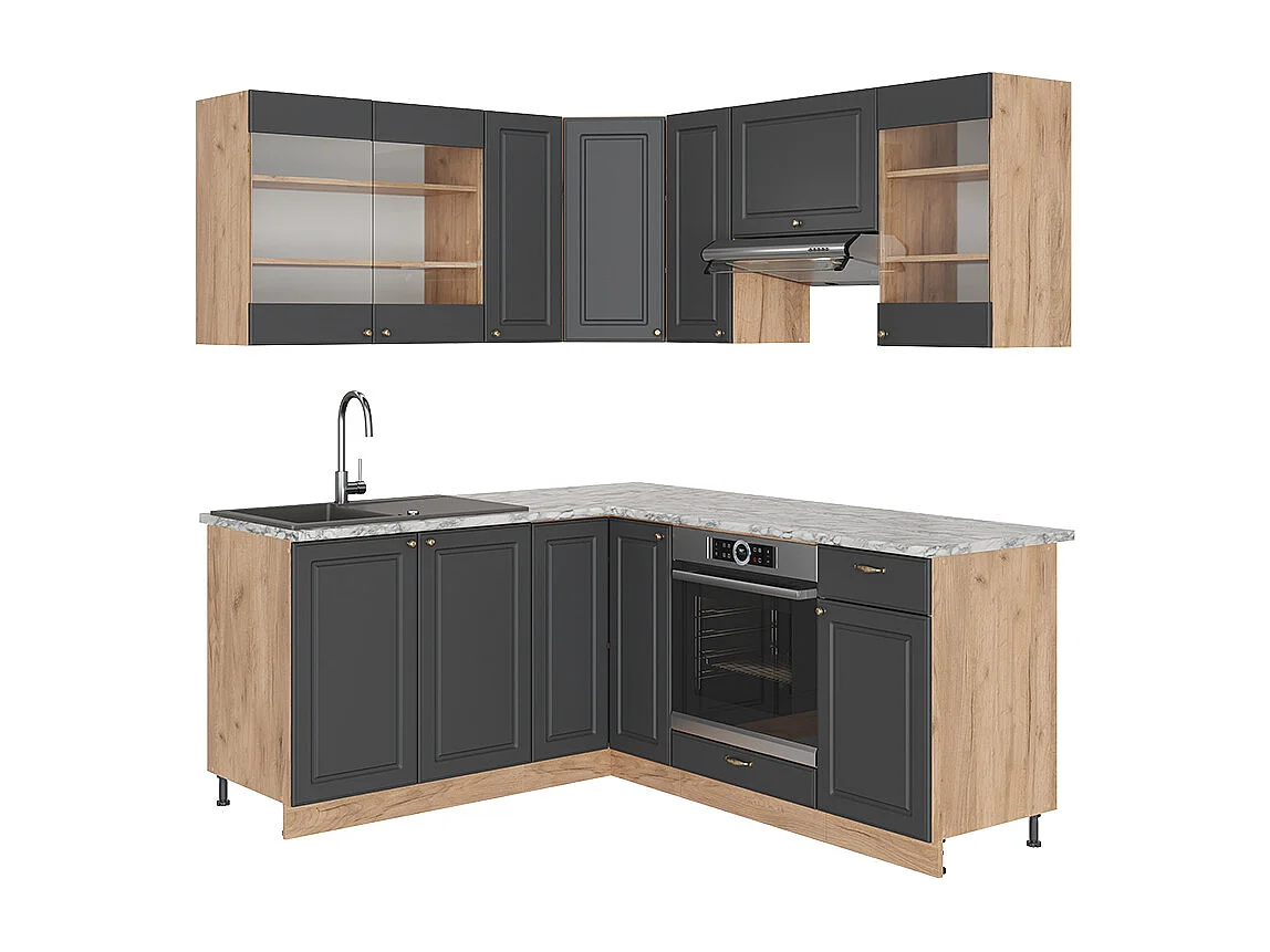 Cuisine en angle anthracite campagne/chêne doré 190x46x81.6 fame-line