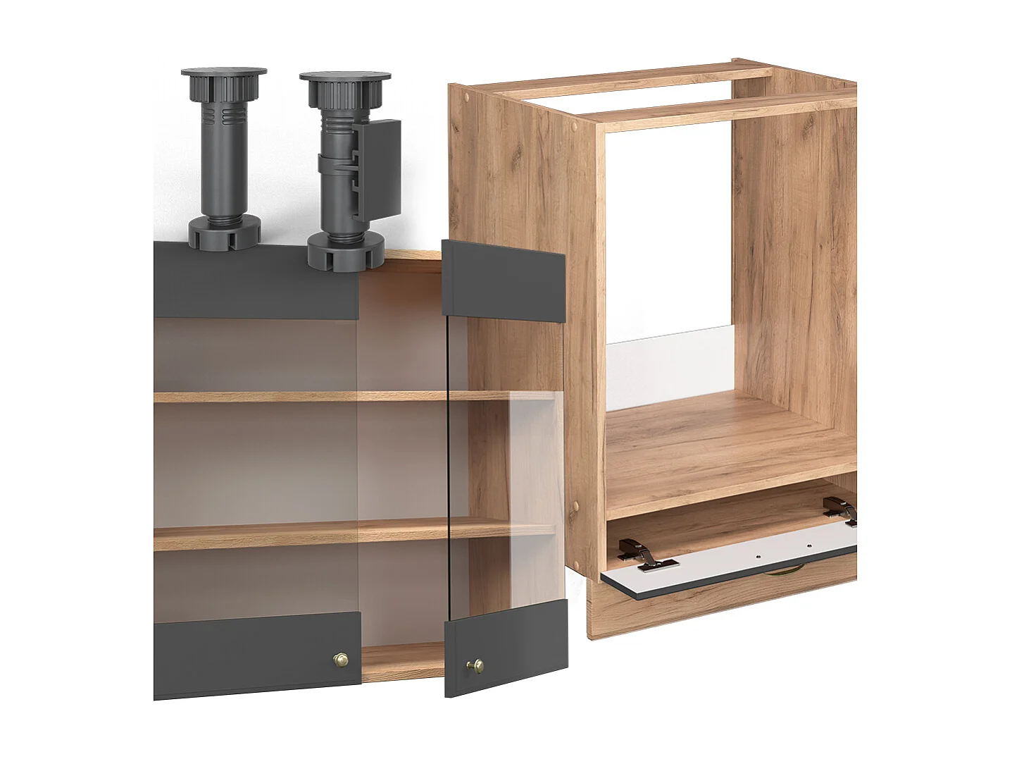 Cuisine en angle anthracite campagne/chêne doré 190x46x81.6 fame-line