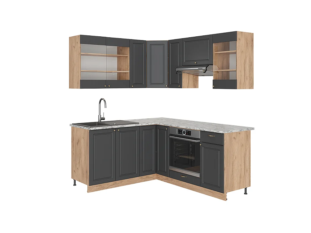 Cucina angolare completa antracite country house/oro kraft oak 190x46x81.6 fame-line