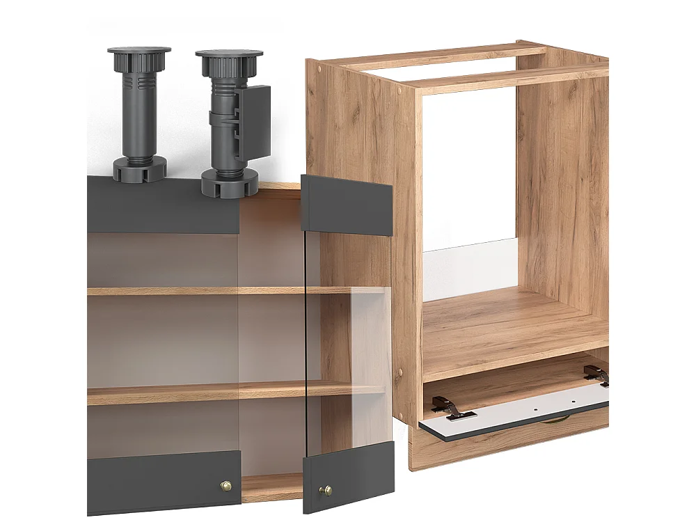 Cucina angolare completa antracite country house/oro kraft oak 190x46x81.6 fame-line