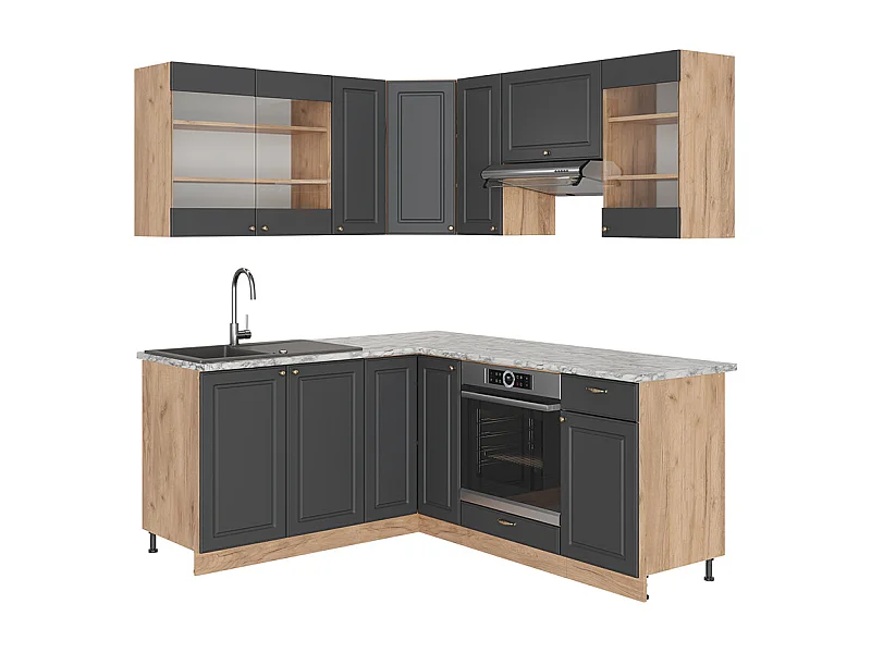 Cuisine en angle anthracite campagne/chêne doré 190x46x81.6 fame-line