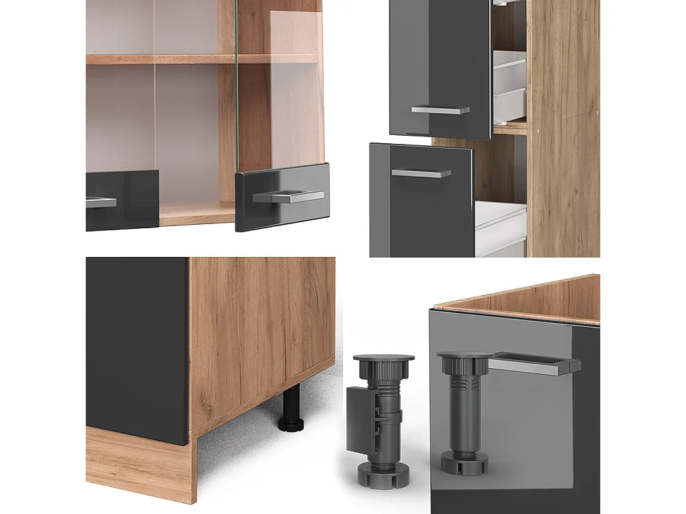 Cucina componibile antracite lucido/oro power oak 350x46x81.6 r-line