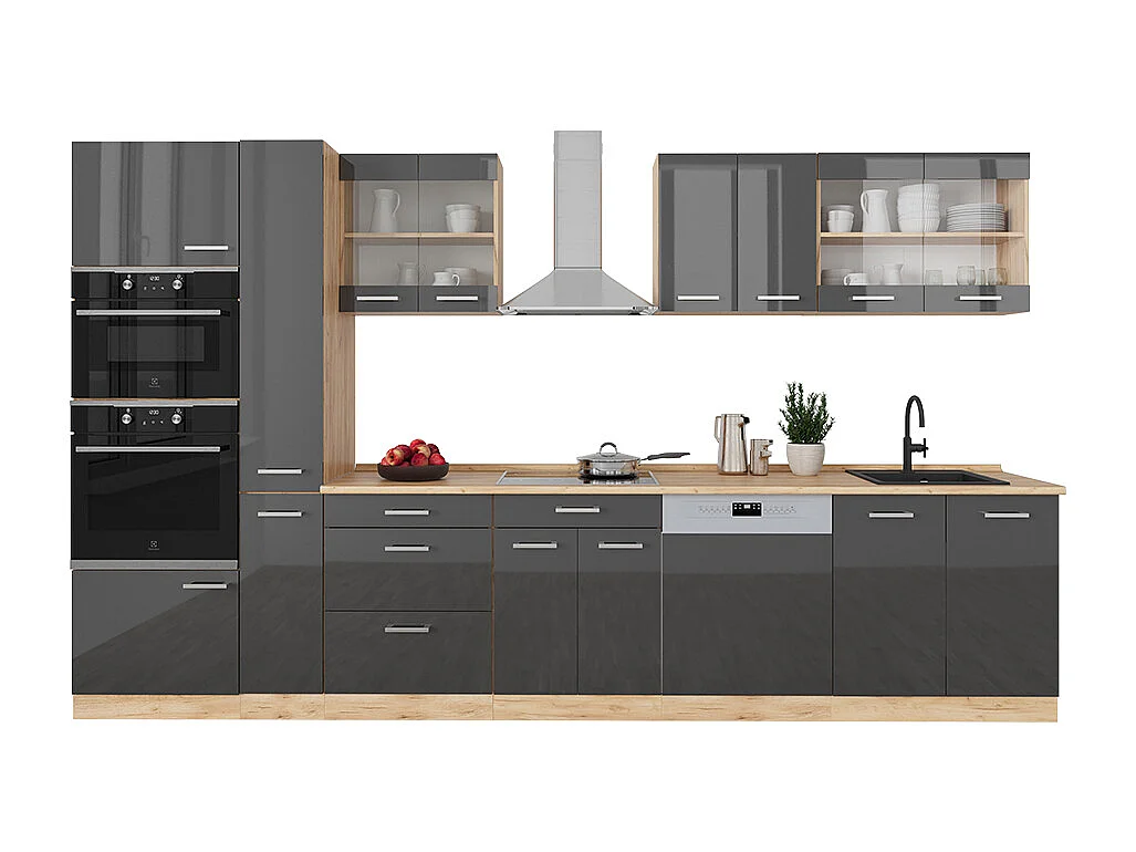 Cucina componibile antracite lucido/oro power oak 350x46x81.6 r-line