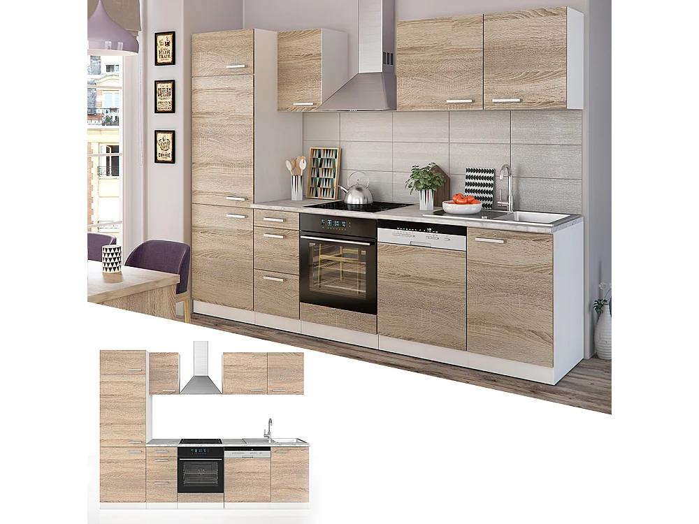 Mueble de cocina sonoma/blanco 270x46x81.6 optima