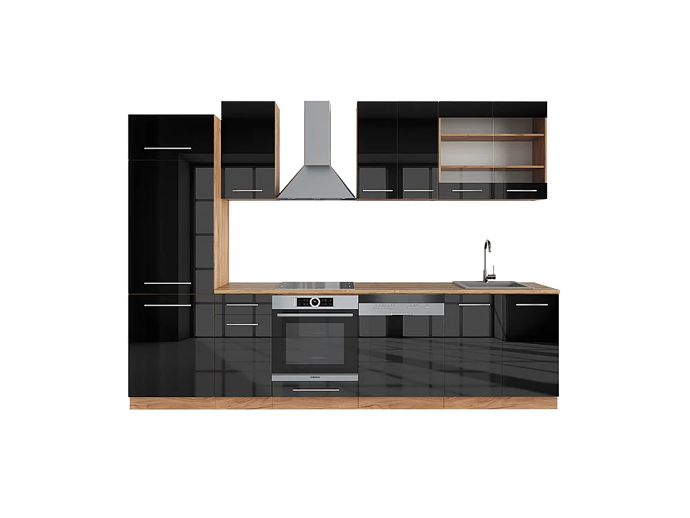 Køkkenrække antracit højglans/guld power oak 300x60x81.6 fame-line