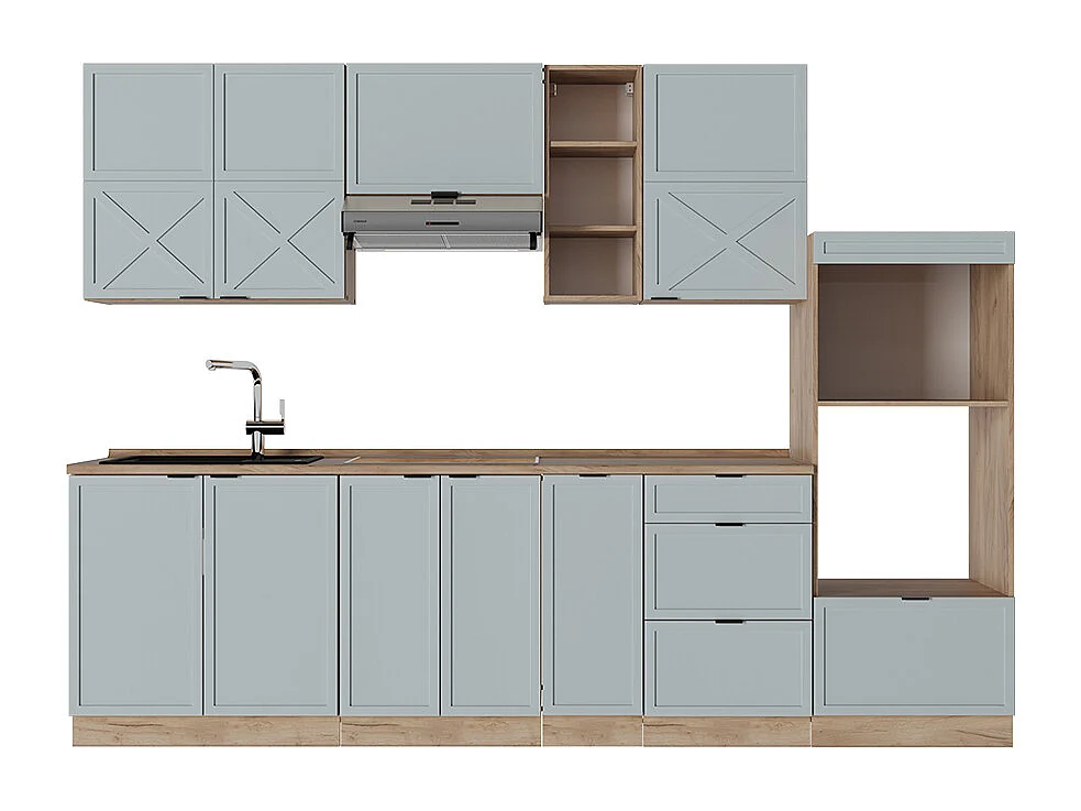 Cuisine bleu clair-gris/chêne force dor 280x60x81.6 fame-line