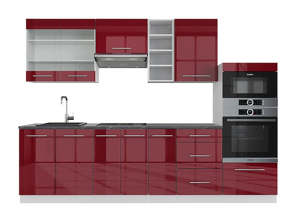 Køkkenrække bordeaux højglans/hvid 280x60x81.6 fame-line