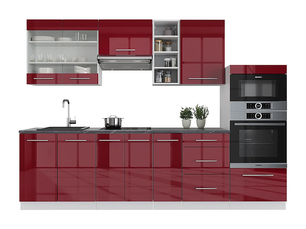 Køkkenrække bordeaux højglans/hvid 280x60x81.6 fame-line