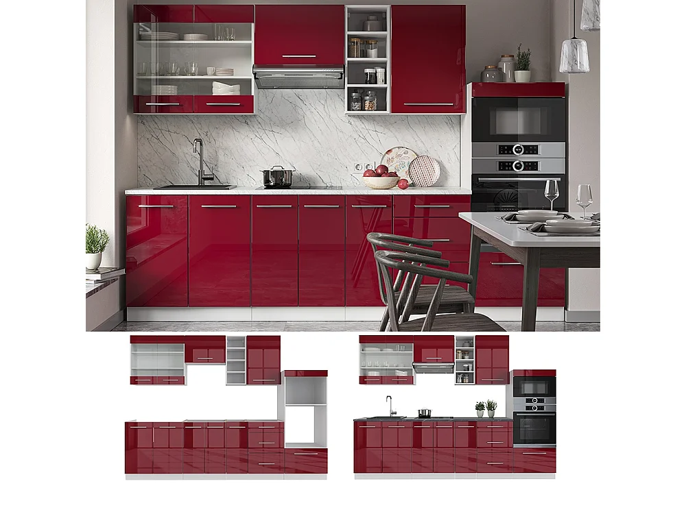 Cuisine bordeaux haute brillance/blanc 280x60x81.6 fame-line