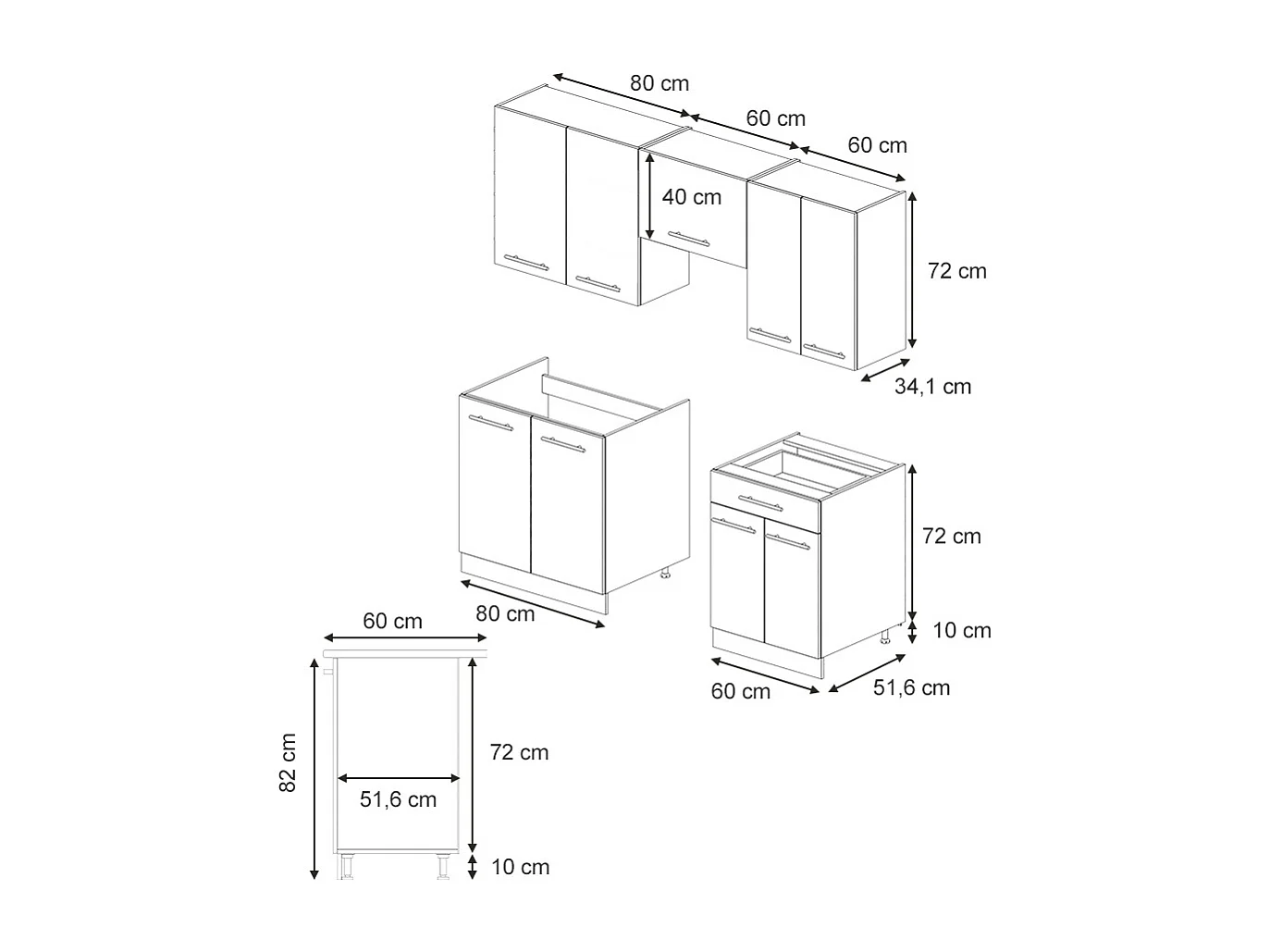 Küchenzeile eiche paneel/weiß 200x60x81.6 fame-line