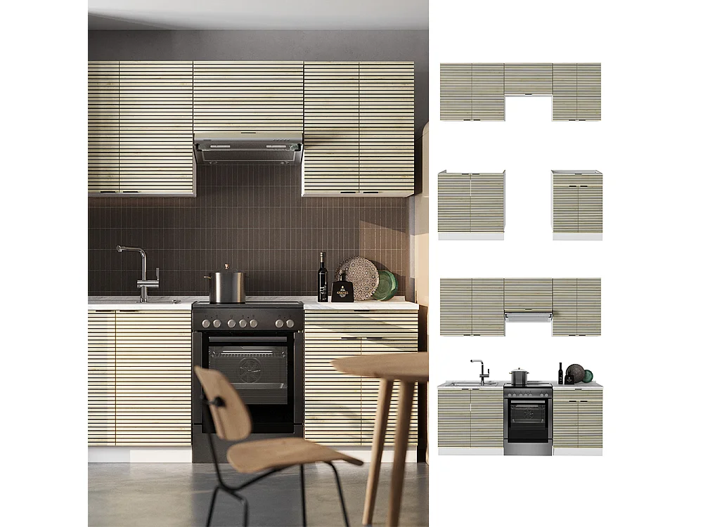 Cuisine chêne lambris/blanc 200x60x81.6 fame-line