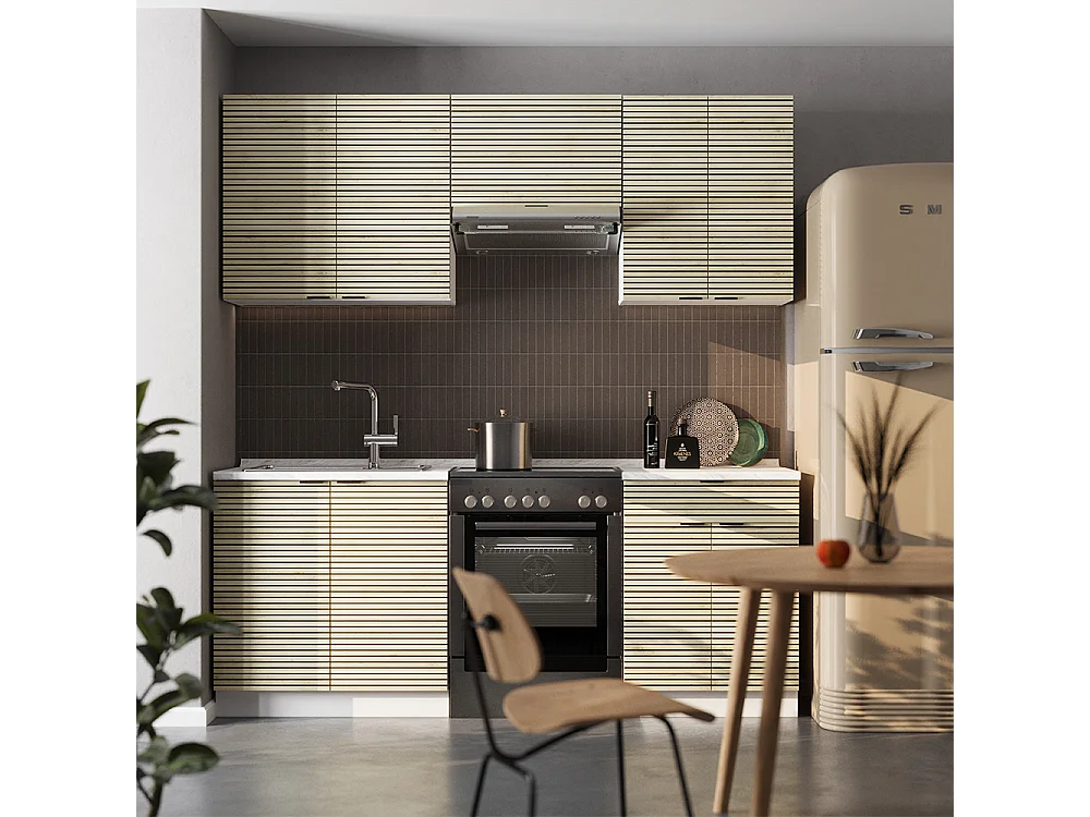 Cuisine chêne lambris/blanc 200x60x81.6 fame-line