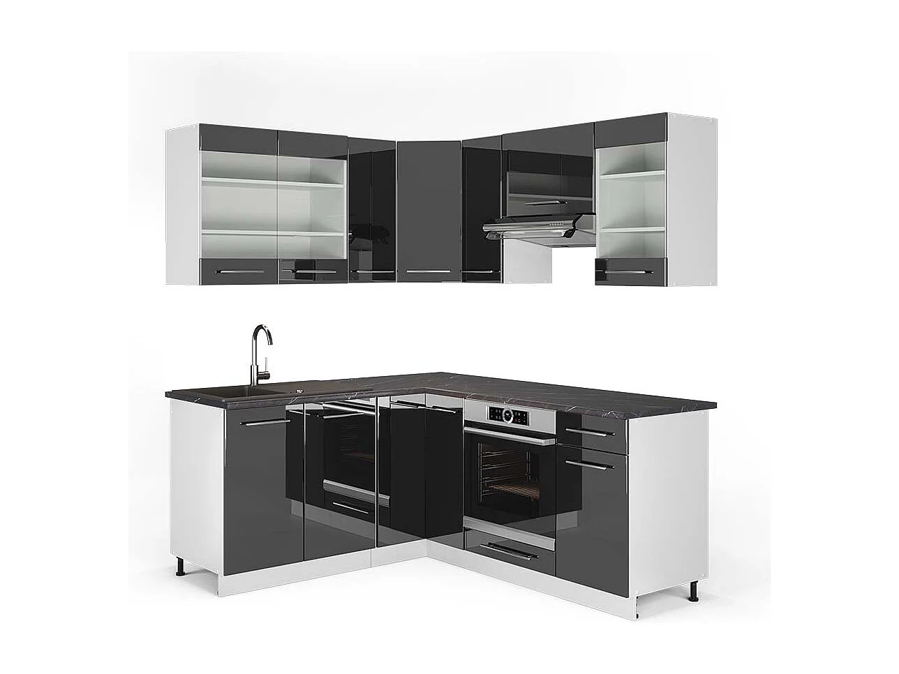 Cuisine en angle anthracite brillant/blanc 190x60x81.6 fame-line