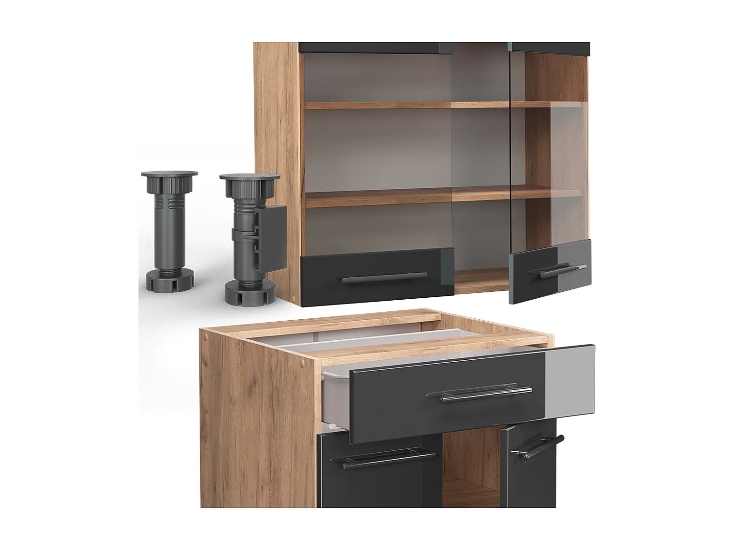 Enskilt kök antracit högblank/goldkraft ek 140x46x81.6 fame-line