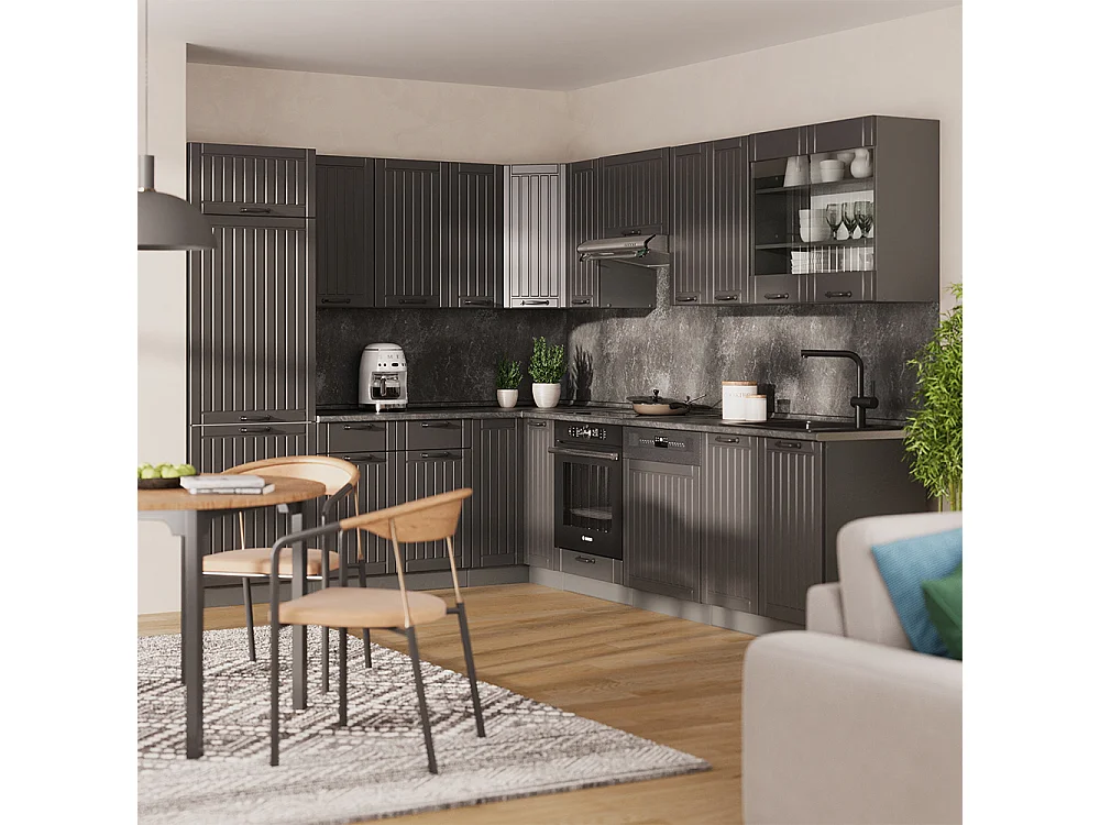 Cocina esquinera gris oscuro 287x60x81.6 fame-line