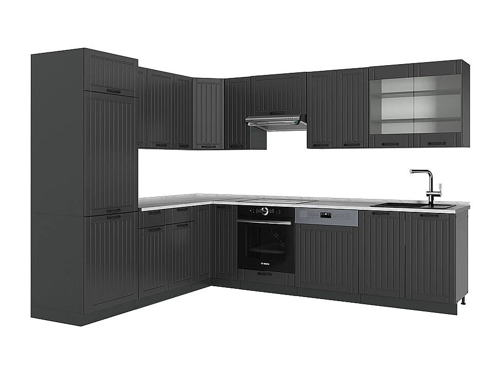 Cuisine en angle gris foncé 287x60x81.6 fame-line