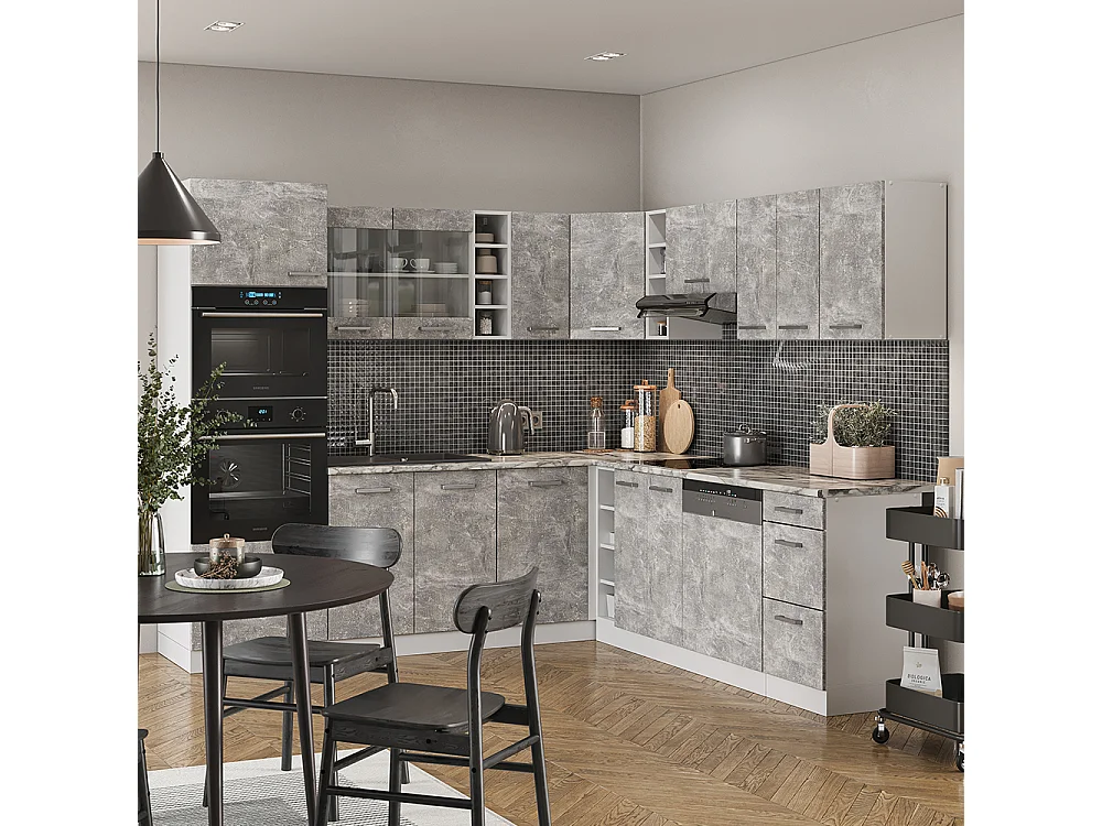 Cucina angolare completa cemento/bianco 247x60x81.6 r-line