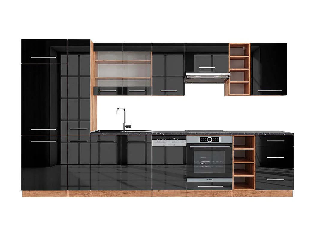 Mueble de cocina antracita brillo intenso/roble dorado eléctrico 355x60x81.6 fame-line