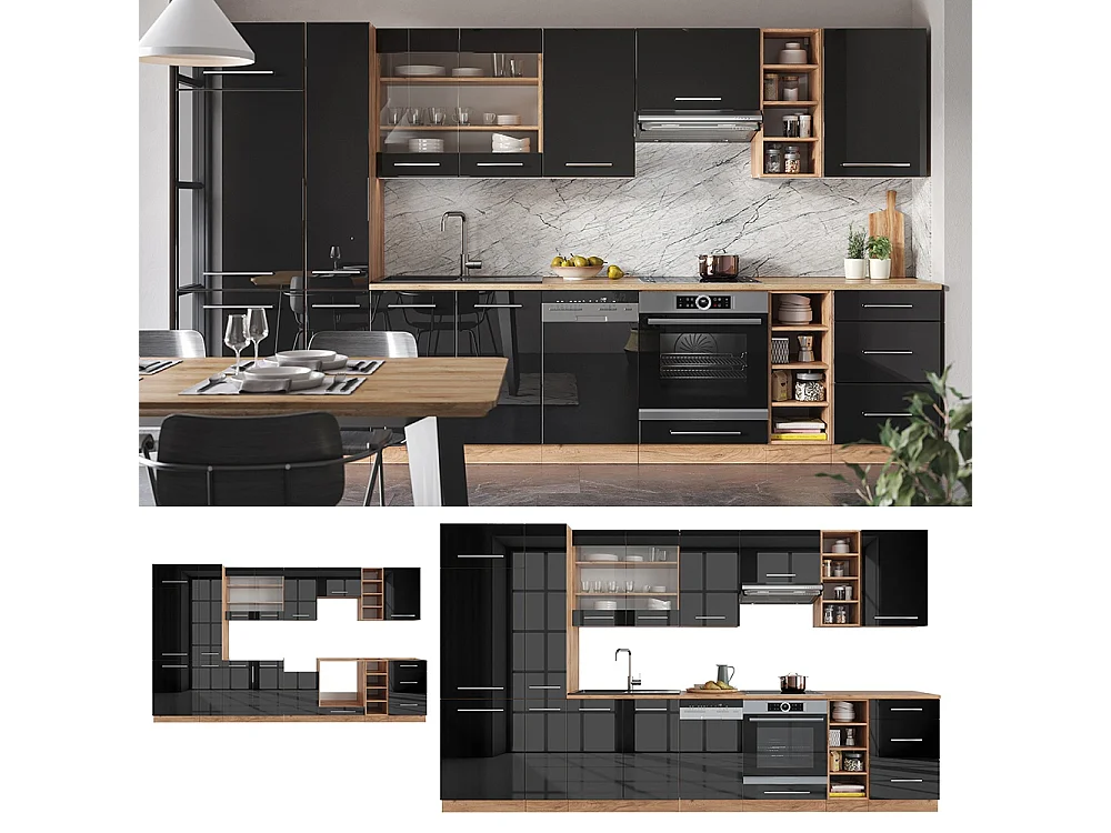 Cuisine anthracite brillant/chêne doré 355x60x81.6 fame-line