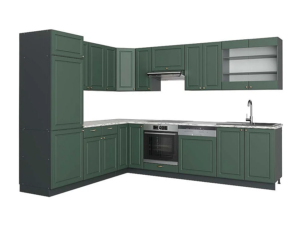 Cuisine en angle vert et or campagne/anthracite 287x60x81.6 fame-line