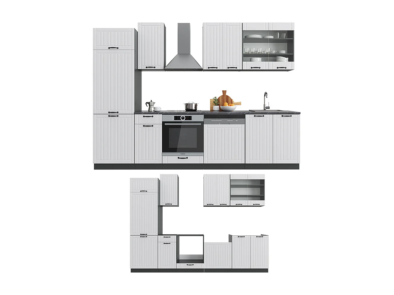 Küchenzeile weiß landhaus/anthrazit 300x60x81.6 fame-line