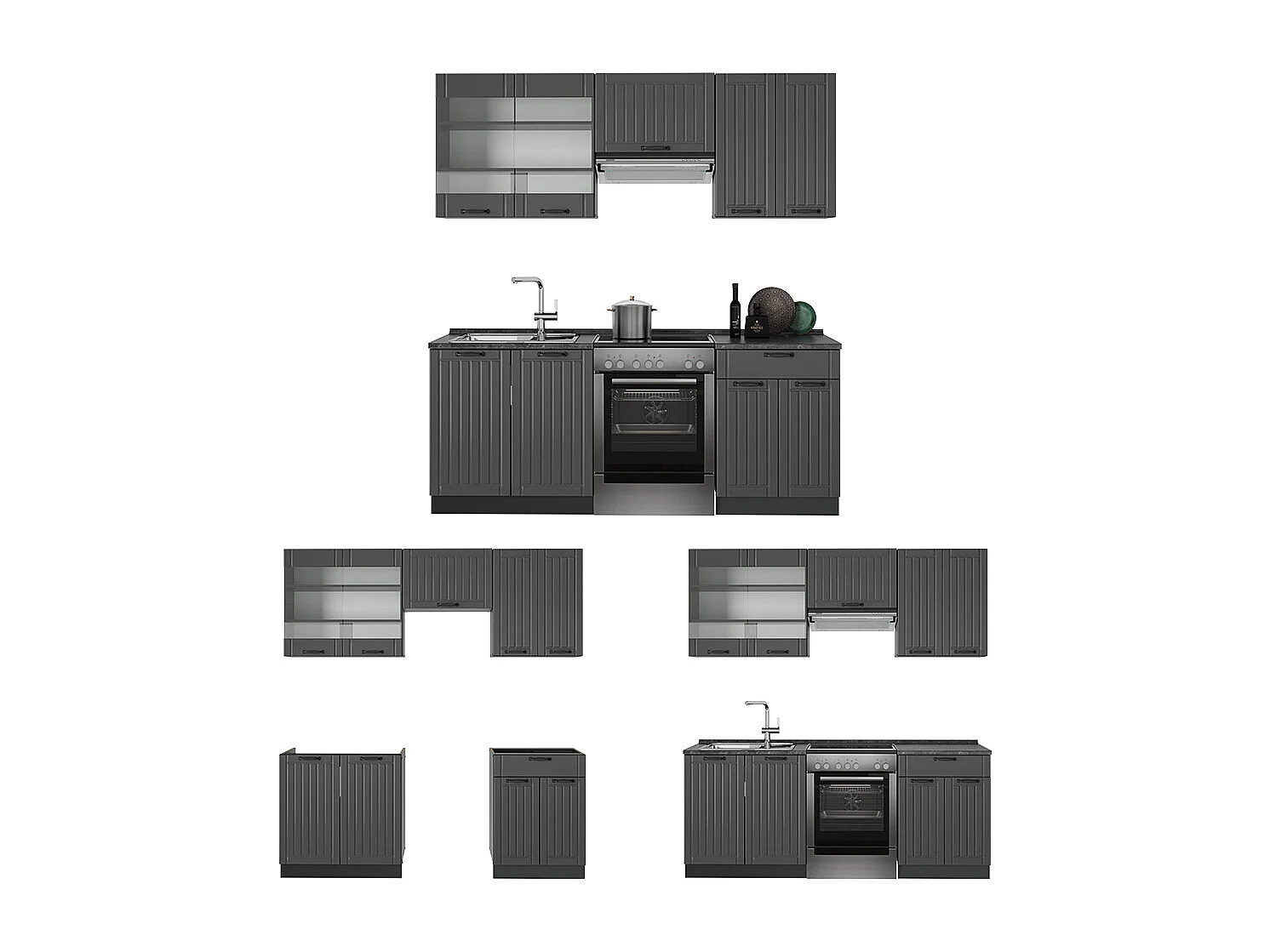 Mueble de cocina gris oscuro 200x46x81.6 fame-line