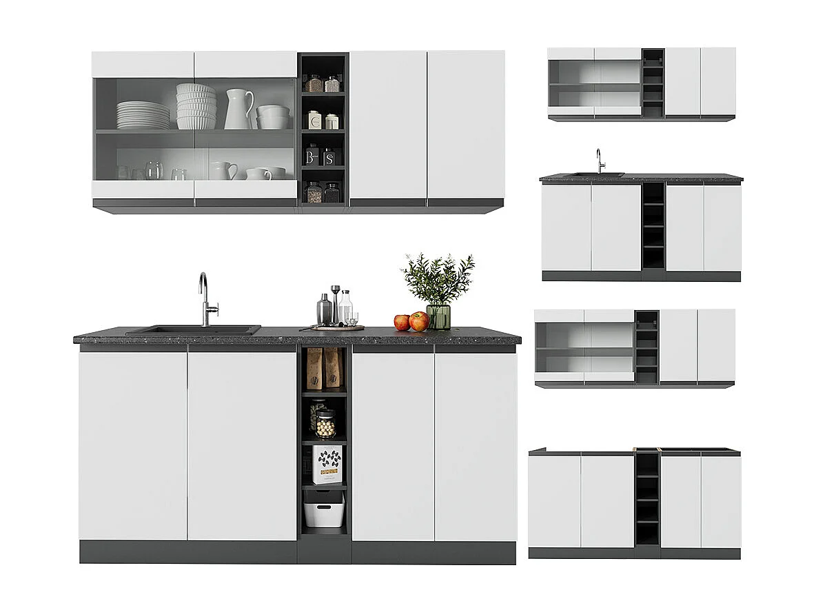 Cocina para solteros blanco/antracita 160x46x81.6 r-line