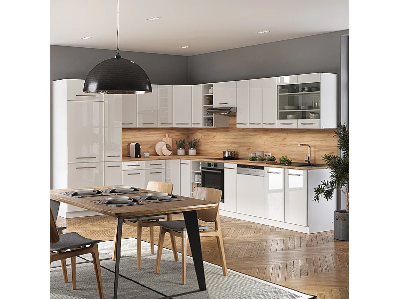 Cocina esquinera blanco alto brillo/blanco 347x46x81.6 fame-line