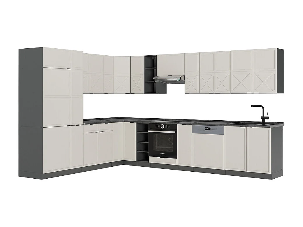 Cuisine en angle grisbeige/anthracite 347x60x81.6 fame-line