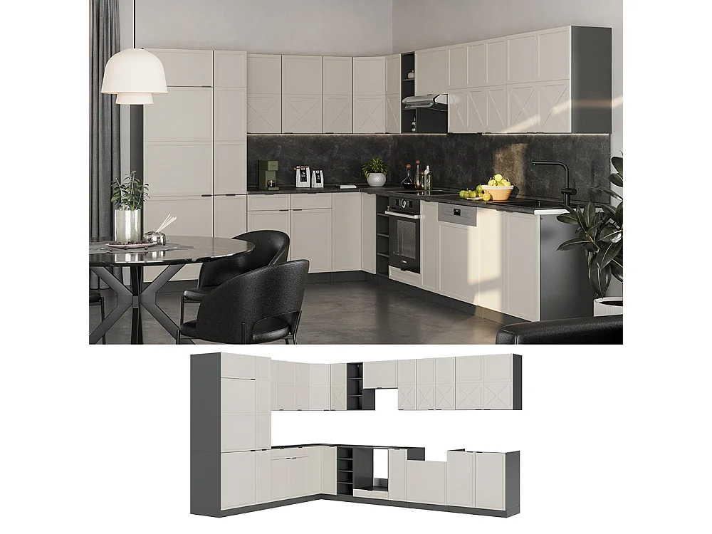 Hjørnekøkken grå/beige/antracit 347x60x81.6 fame-line
