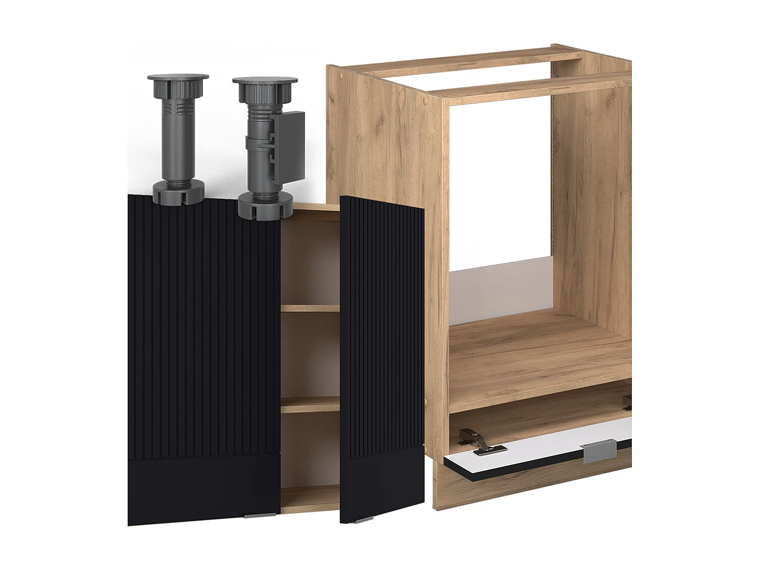 Eckküche schwarz gestreift/goldkraft eiche 227x60x81.6 fame-line