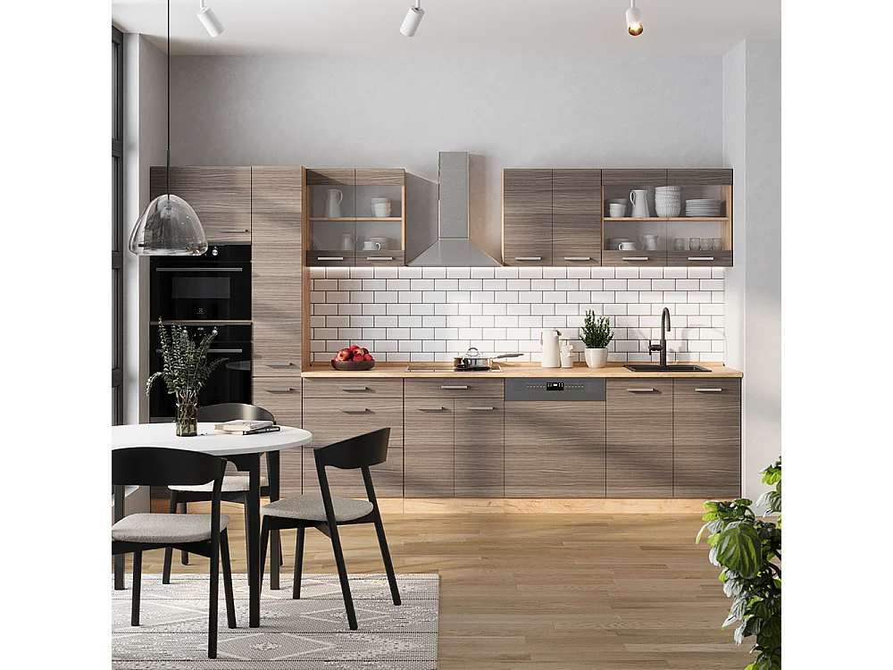 Cucina completa grigio nobile/rovere dorato 350x60x81.6 r-line