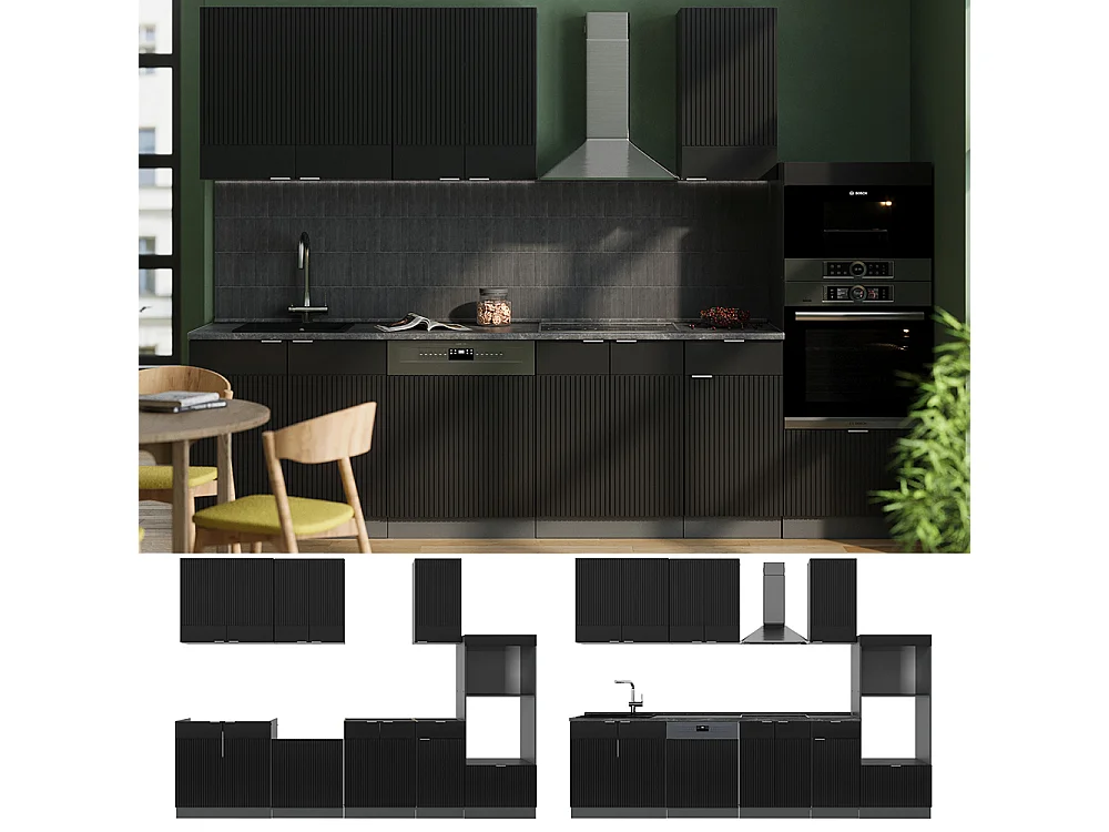 Mueble de cocina rayas negras/antracita 300x60x81.6 fame-line