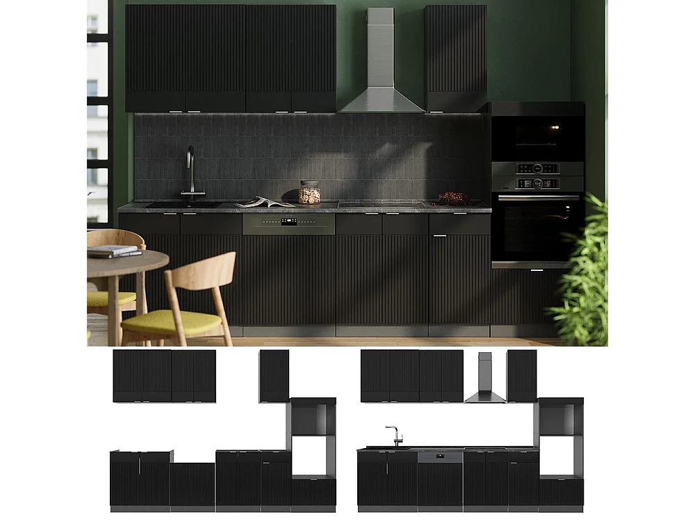 Complete keukeneenheid zwart gestreept/antraciet 300x60x81.6 fame-line