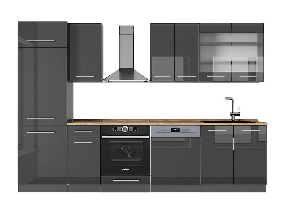 Küchenzeile anthrazit hochglanz 300x60x81.6 fame-line