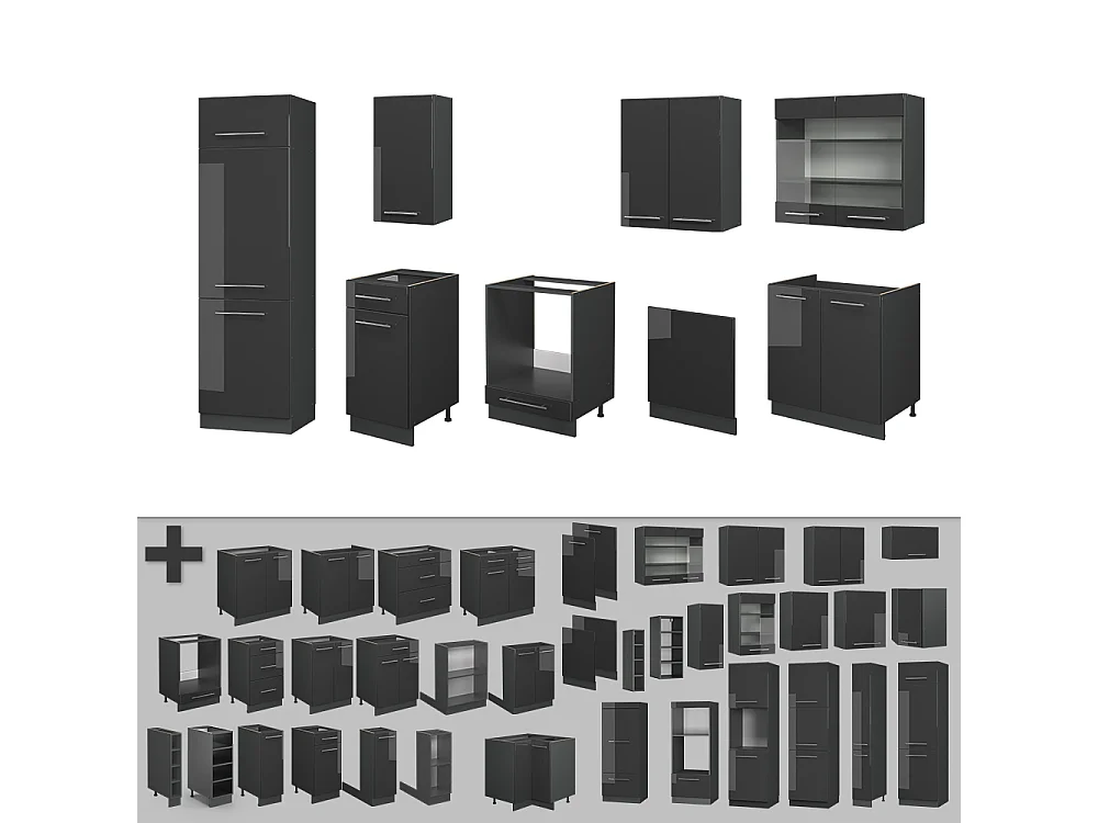 Küchenzeile anthrazit hochglanz 300x60x81.6 fame-line