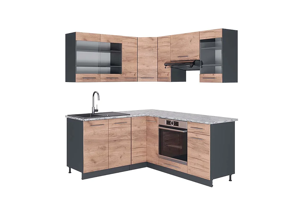 Cuisine en angle chêne doré/anthracite 190x60x81.6 fame-line