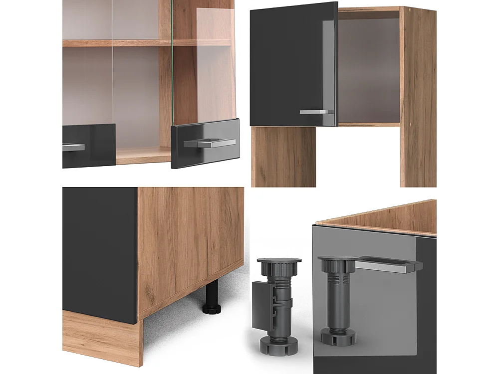 Cuisine en angle anthracite brillant/chêne doré 247x60x81.6 r-line