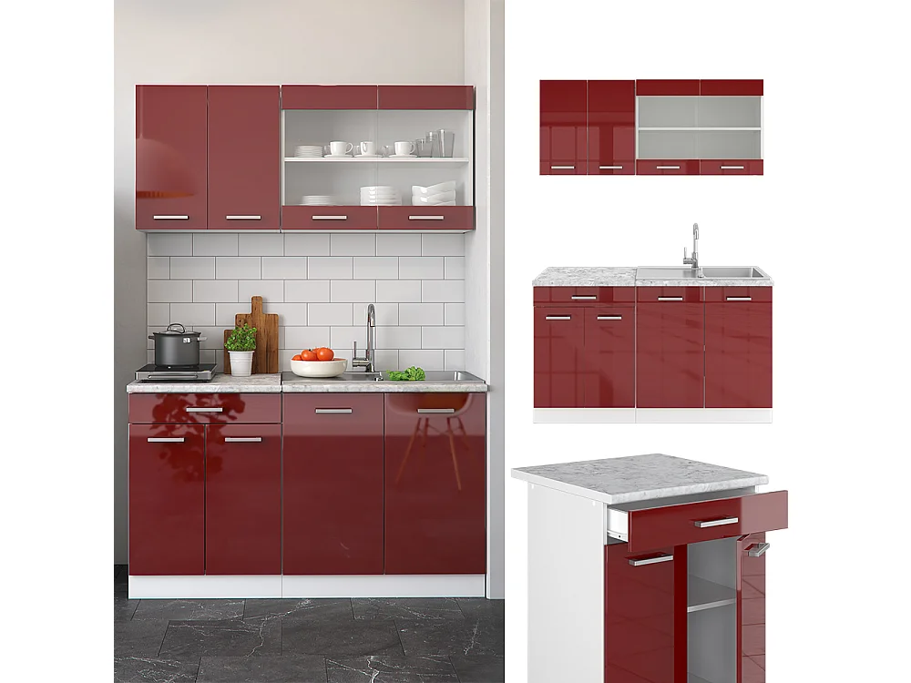 Cucina monoblocco rosso lucido/bianco 140x60x81.6 r-line