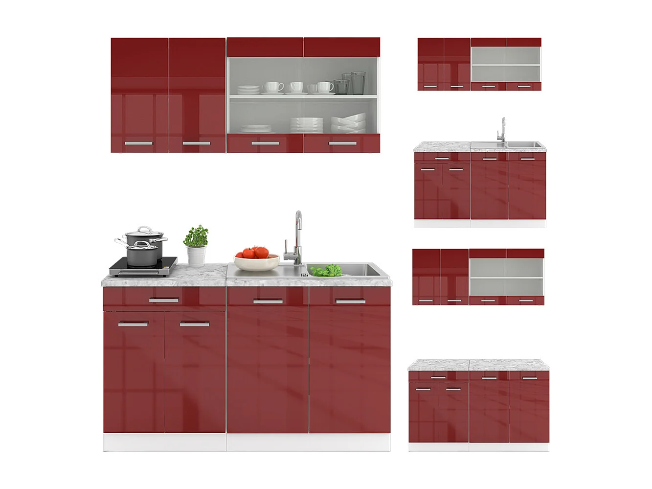 Cuisine rouge brillant/blanc 140x60x81.6 r-line