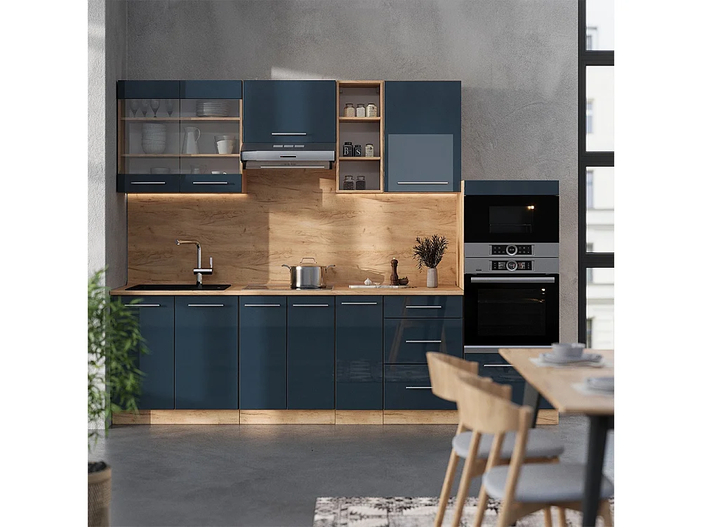 Köksenheter mörkblå högblank/goldkraft ek 280x46x81.6 fame-line