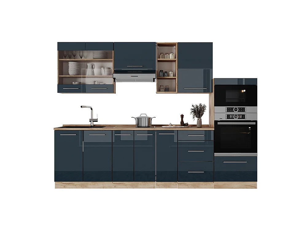 Köksenheter mörkblå högblank/goldkraft ek 280x46x81.6 fame-line