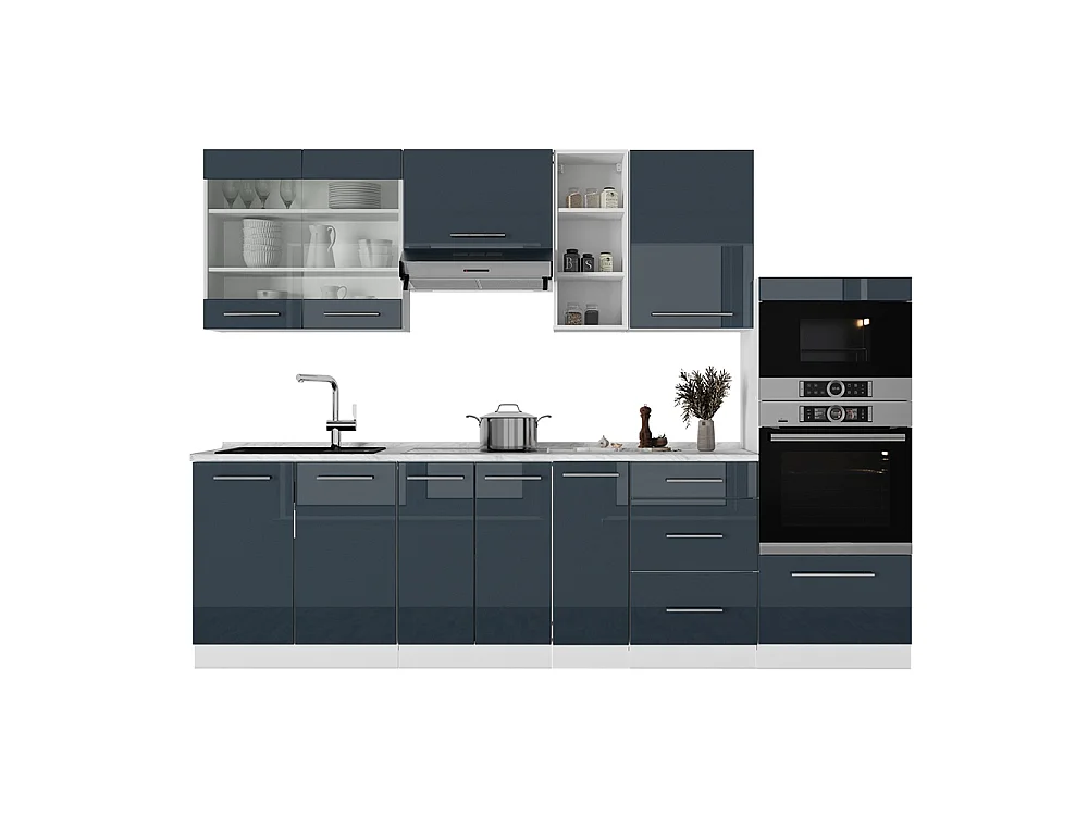 Cuisine bleu foncé brillant/blanc 280x60x81.6 fame-line