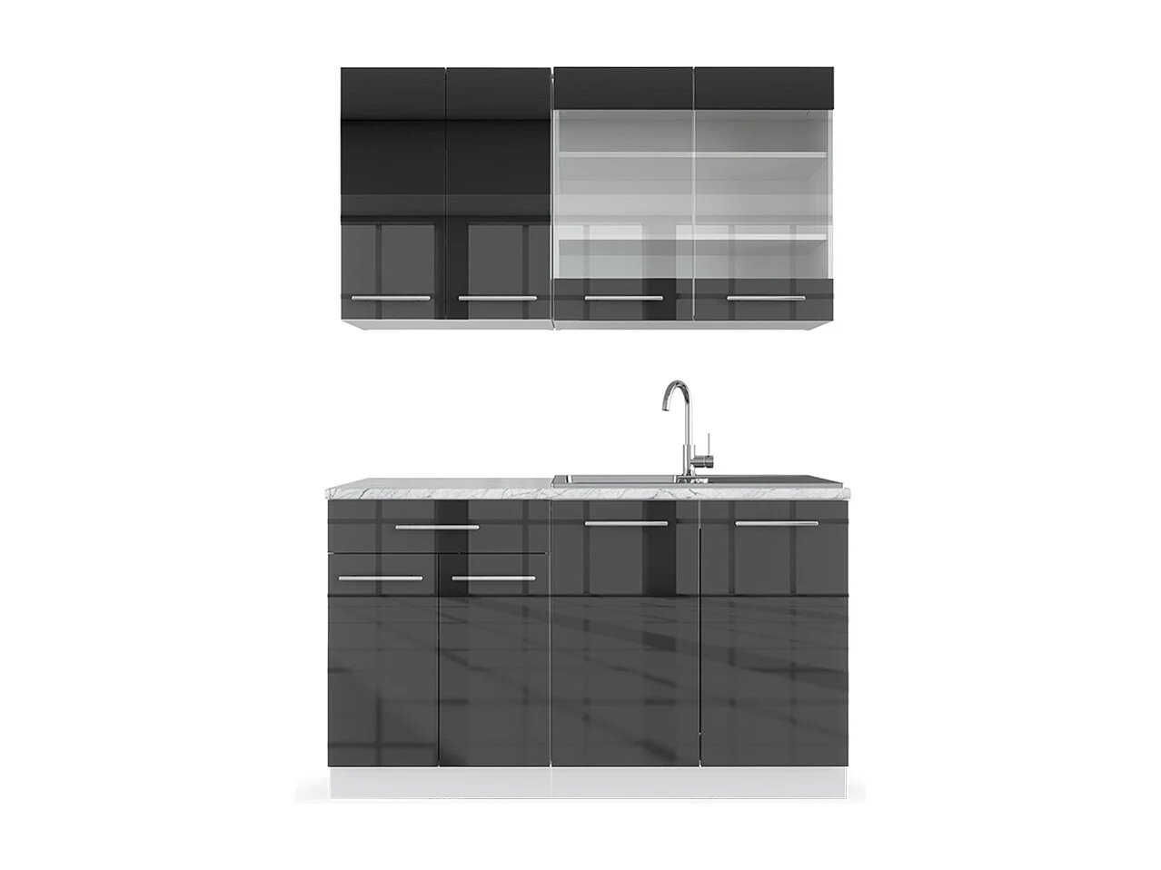 Singleküche anthrazit hochglanz/weiß 140x60x81.6 fame-line