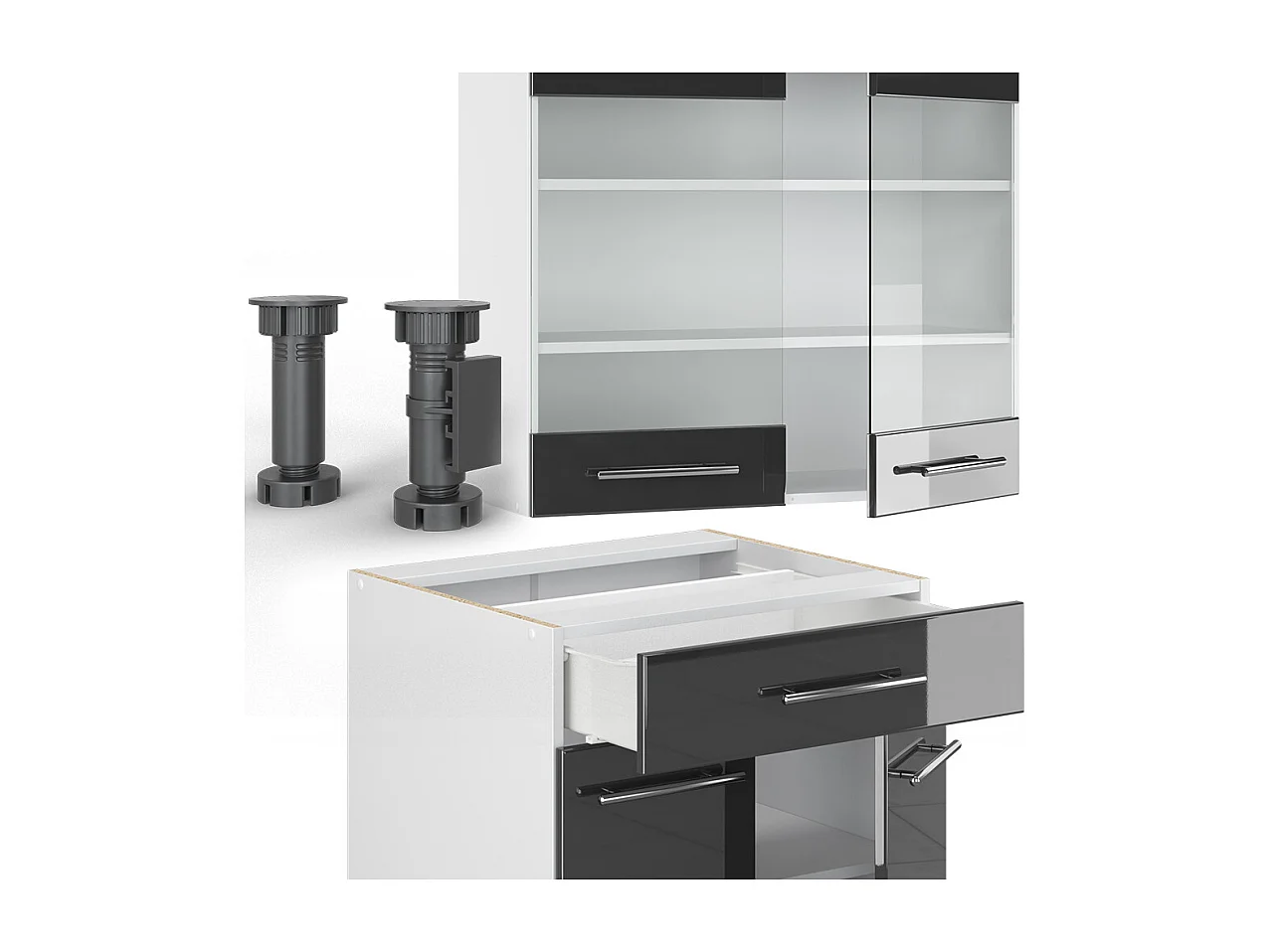 Cuisine anthracite brillant/blanc 140x60x81.6 fame-line