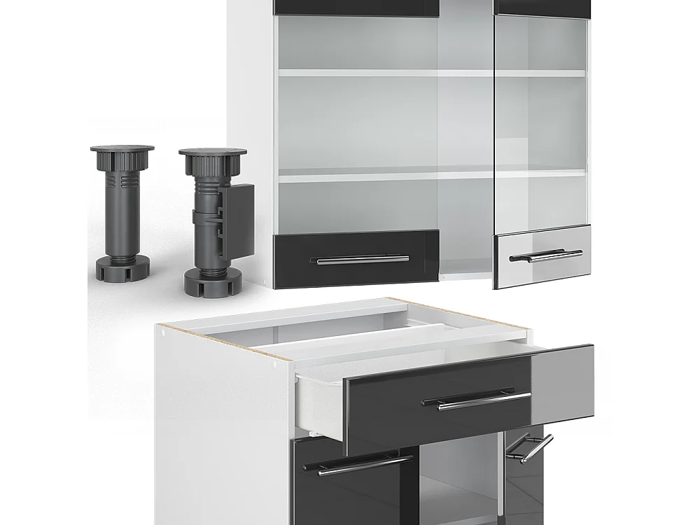 Cucina completa antracite lucido/bianco 140x60x81.6 fame-line