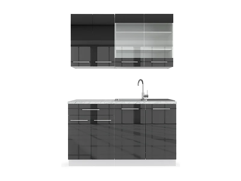 Cozinha individual antracite alto brilho/branco 140x60x81.6 fame-line