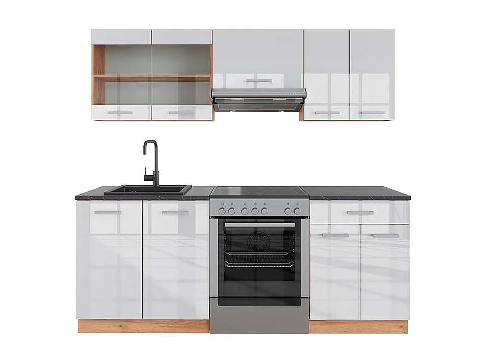 Cuisine blanc brillant/chêne doré 200x60x81.6 r-line