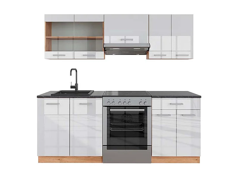 Küchenzeile weiß hochglanz/goldkraft eiche 200x60x81.6 r-line