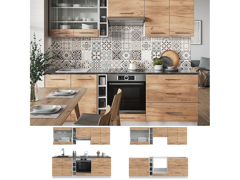 Mueble de cocina oro potencia roble/blanco 235x60x81.6 fame-line
